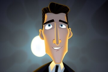 Poster - A Cartoon Man With A Smirk On His Face And A Suit On Motel Animation Animation Filmmaking