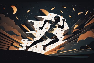 Poster - A Man Running Through A Field With A Sky Background And Stars Lunar Landscape Time-lapse Photography Fundraising And Philanthropy Generative AI 