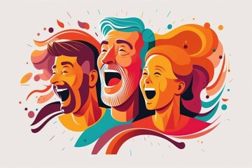 Poster - A Group Of People With Different Colored Faces And Hair With A White Background Sports Bar Graphic Design Infographic Design Generative AI 