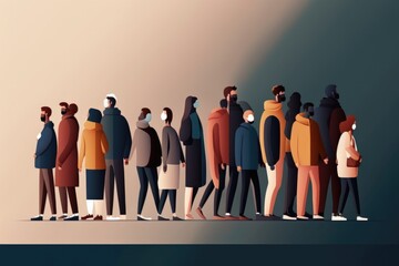 Fototapete - A Group Of People Standing In A Line With A Light Shining On Them Subway Station Animation Diversity And Inclusion Generative AI 