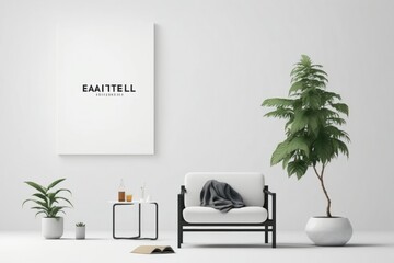 Poster - A White Room With A Plant And A Chair In It And A Poster On The Wall Grain Silo Minimalism Branding And Identity Design Generative AI 
