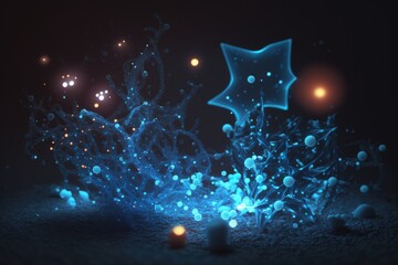Poster - a blue and black background with bubbles and stars in the air deep sea trench animation motion graph