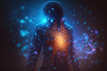 Poster - A Person With A Glowing Brain In The Dark With Bubbles Around Them Deep Sea Trench Animation Motion Graphics