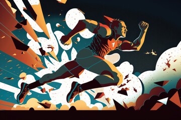 Poster - A Man Running Through A Field Of Dirt And Rocks With A Sky Background Sports Bar Sports Photography Talent Acquisition Generative AI 