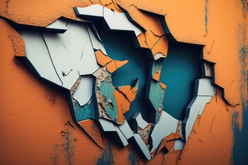 Poster - A Broken Wall With A Hole In It And A Blue Hole In The Middle Graffiti Wall Graffiti Art Branding And Identity Design Generative AI 