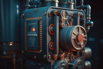 Poster - A Close Up Of A Machine With A Red Button On It Power Plant Animation Industrial Photography