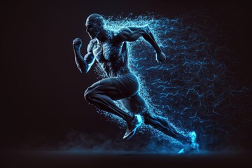 Aufkleber - A Man Running In The Dark With Blue Lights On His Face Sports Bar Sports Photography Fitness Coaching Generative AI 