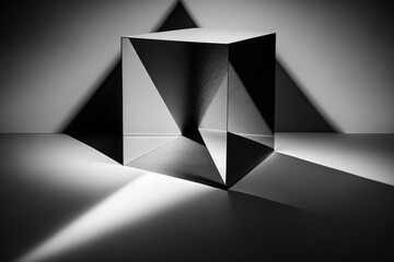 Poster - A Black And White Photo Of A Cube In The Middle Of A Room Workshop Cubism Black And White Photography Generative AI 