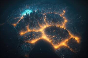 Fototapete - A View Of A City From Space At Night With Lights On Modern City Skyline At Night Long Exposure Photography Cities Generative AI 