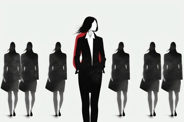 Poster - A Woman In A Suit And A Group Of Women In Dresses Newsroom Animation Talent Acquisition