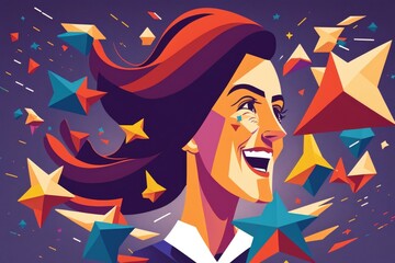 Poster - A Woman With Red Hair And Stars Around Her Face Smiling And Laughing Marina Graphic Design Career Coaching Generative AI 
