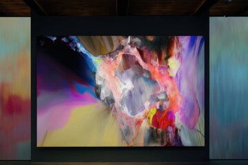 Leinwandbilder - A Large Painting On A Wall In A Room With A Wooden Floor Art Museum Kinetic Art Interior Design Generative AI 