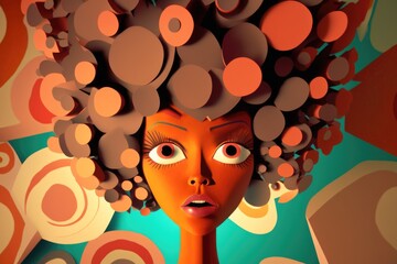 Poster - A Woman With A Weird Hair Style With Circles On It's Head Marina Animation Motion Graphics Generative AI 