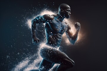 Aufkleber - A Man Running Through Water With A Splash Of Water Around Him Fitness Center Sports Photography Sports Photography Generative AI 