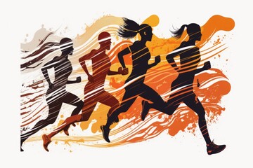 Poster - A Group Of People Running In A Race With A Splash Of Paint Sports Bar Sports Photography Sports Coaching Generative AI 