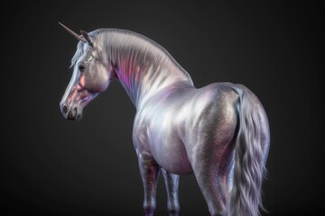 Poster - A Unicorn With A Long Mane And A Black Background Is Shown Zoo Photorealism Intellectual Property Law Generative AI 