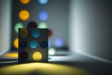 Poster - A Card With A Colorful Dot Pattern On It Sitting On A Table Arcade Abstract Photography Lighting Design