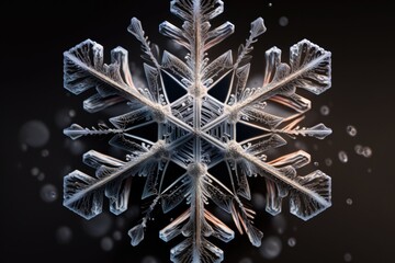 Poster - A Snowflake Is Shown With A Black Background And A White Snowflake Arctic Sea Ice Macro Photography Scientific Photography Generative AI 