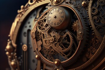 Poster - A Close Up Of A Clock With Gears And Chains On It Historic Clock Tower Time-lapse Photography Time Management Generative AI 