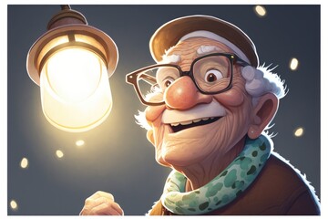 Poster - A Cartoon Character Holding A Light Bulb And A Scarf Around His Neck Zoo Photorealism Animation Filmmaking Generative AI 