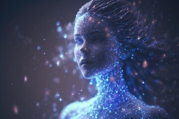 Poster - A Woman With Blue Hair And Stars On Her Face And Body Workshop Animation Natural Language Processing Generative AI 