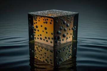 Poster - A Cube Shaped Object Floating On Top Of A Body Of Water Deep Sea Trench Abstract Photography Scientific Photography Generative AI 