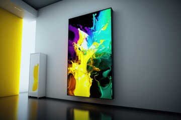 Leinwandbilder - A Painting On A Wall Next To A White Refrigerator In A Room Art Museum Video Art Tvs Generative AI 
