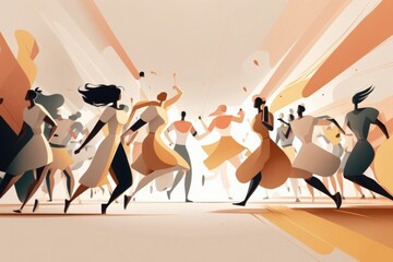 Poster - A Group Of People Running In A Line With A Sunbeam Nightclub Animation Motion Graphics Generative AI 