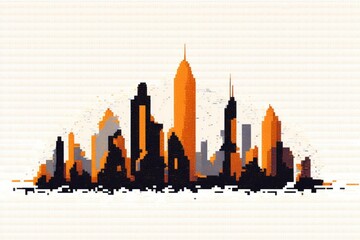 Poster - A City Skyline With Orange And Black Buildings On It's Sides Modern Urban Skyline Animation Pixel Art Generative AI 