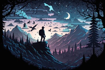Aufkleber - A Man Standing On Top Of A Mountain Under A Night Sky River Travel Photography Adventure Travel