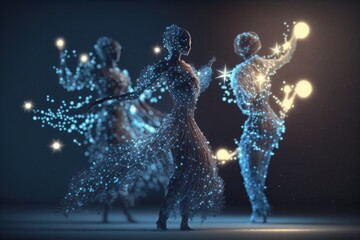Fototapete - A Couple Of People That Are Dancing In The Dark With Lights Dance Studio Animation Dance Performance Generative AI 