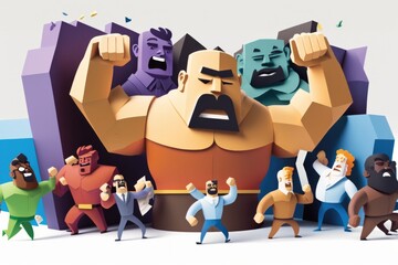 Poster - A Group Of Cartoon Characters Standing In Front Of A Giant Building Bank Cubism Portfolio Management