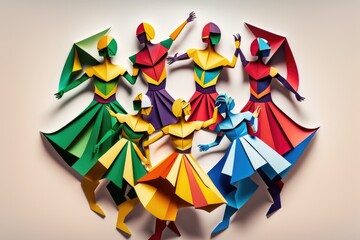Poster - A Group Of People Made Out Of Paper Standing In A Circle Dance Studio Paper Cutting Theater Performance
