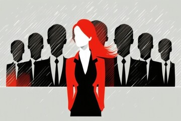 Fototapete - A Woman Standing In Front Of A Group Of People In The Rain Law Office Assemblage Talent Acquisition