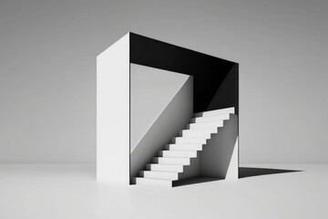 Poster - a white staircase with a black and white background and a white wall nightclub minimalism architectu