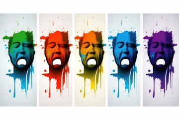 Poster - A Series Of Three Images Of A Man's Face With Paint Splatters Graffiti Wall Pop Art Psychotherapy