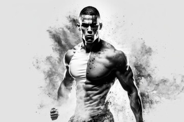 Poster - A Man With A Muscular Body And A White Tank Top Is Running Martial Arts Studio Sports Photography Fitness Coaching Generative AI 