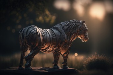 Poster - A Statue Of A Horse Standing On A Rock In A Field Zoo Photorealism Wildlife