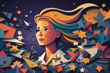 Poster - A Woman With Long Hair Surrounded By Stars And Stars In The Sky Workshop Graphic Design Career Coaching Generative AI 