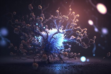 Poster - A Blue And White Tree With Many Branches And Balls Of Light Deep Sea Trench Animation Neuroscience Generative AI 