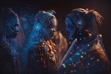 Poster - Two Women With Blue And Black Makeup And Hair Are Looking At Each Other Zoo Video Art African Culture