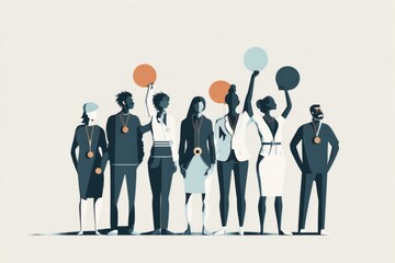 Fototapete - A Group Of People Standing Next To Each Other Holding Balloons In The Air Sports Bar Graphic Design Talent Acquisition Generative AI 