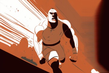 Poster - A Man Running Down A Hill With A Sky Background And A Red Background Boxing Gym Animation Animation Filmmaking Generative AI 