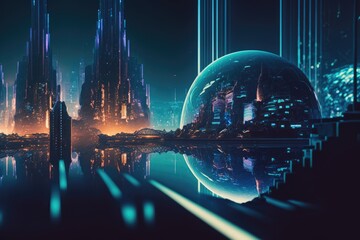 Poster - a futuristic city with a futuristic futuristic skyline and a futuristic globe modern city skyline at