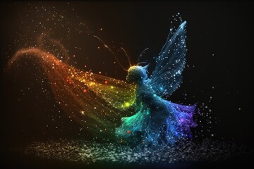 Poster - A Colorful Fairy With A Long Flowing Tail And Wings With Sparkling Lights Workshop Color Field Painting Energy Healing Generative AI 