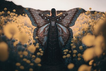Poster - A Woman In A Field Of Flowers With A Butterfly On Her Back Desert Fine Art Photography Fine Art Photography Generative AI 