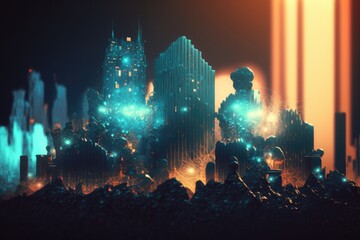 Poster - A Futuristic City With A Lot Of Lights And Buildings In The Background Lunar Landscape Animation Motion Graphics Generative AI 