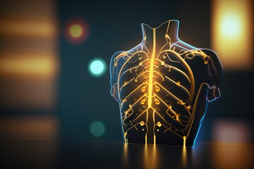 Poster - A 3d Image Of A Human Body With A Glowing Back And Ribs Hospital Animation Motion Graphics Generative AI 