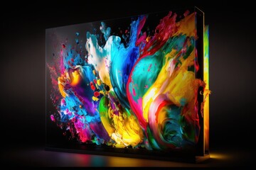 Leinwandbilder - A Large Colorful Painting On A Black Background With A Black Background Coral Reef Video Art Tvs Generative AI 
