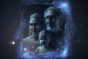 Poster - A Man And A Woman With A Child In Front Of A Picture Frame Science Museum Advertising Photography Advertising Design Generative AI 